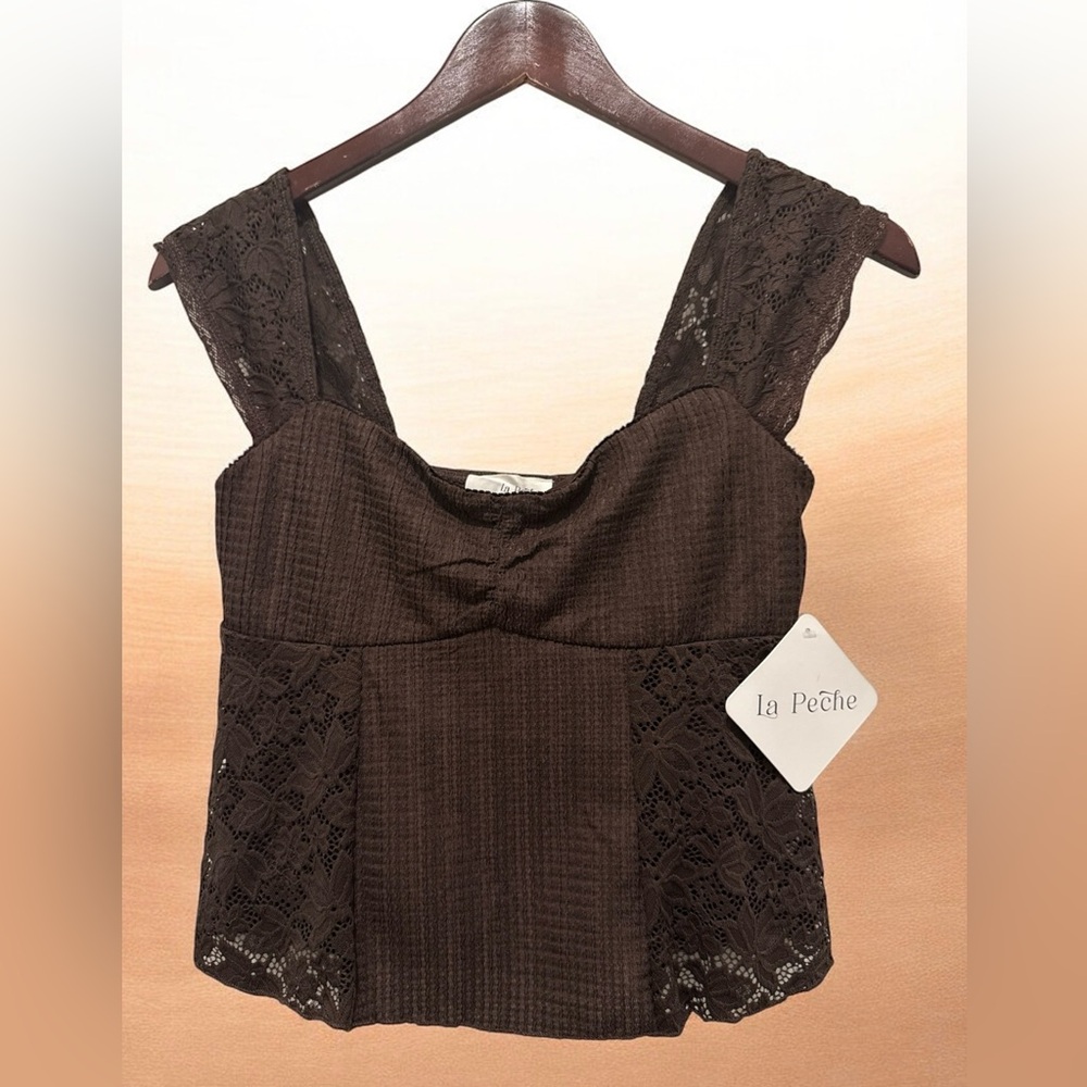 LA PECHE LACE TOP BABYDOLL COLOR COFFEE   SIZE S.